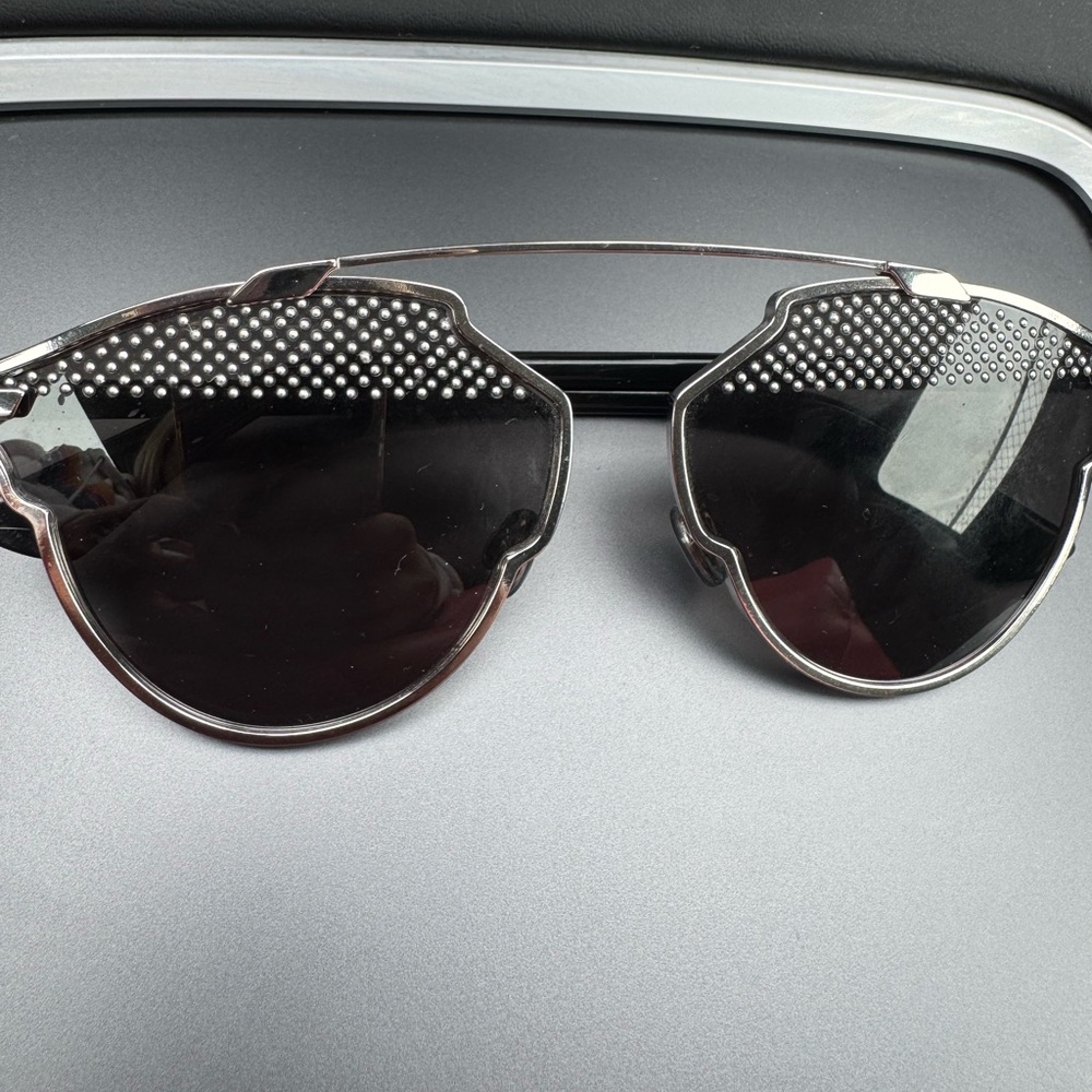Dior Silver and Black Aviator Sunglasses with Mesh Detail